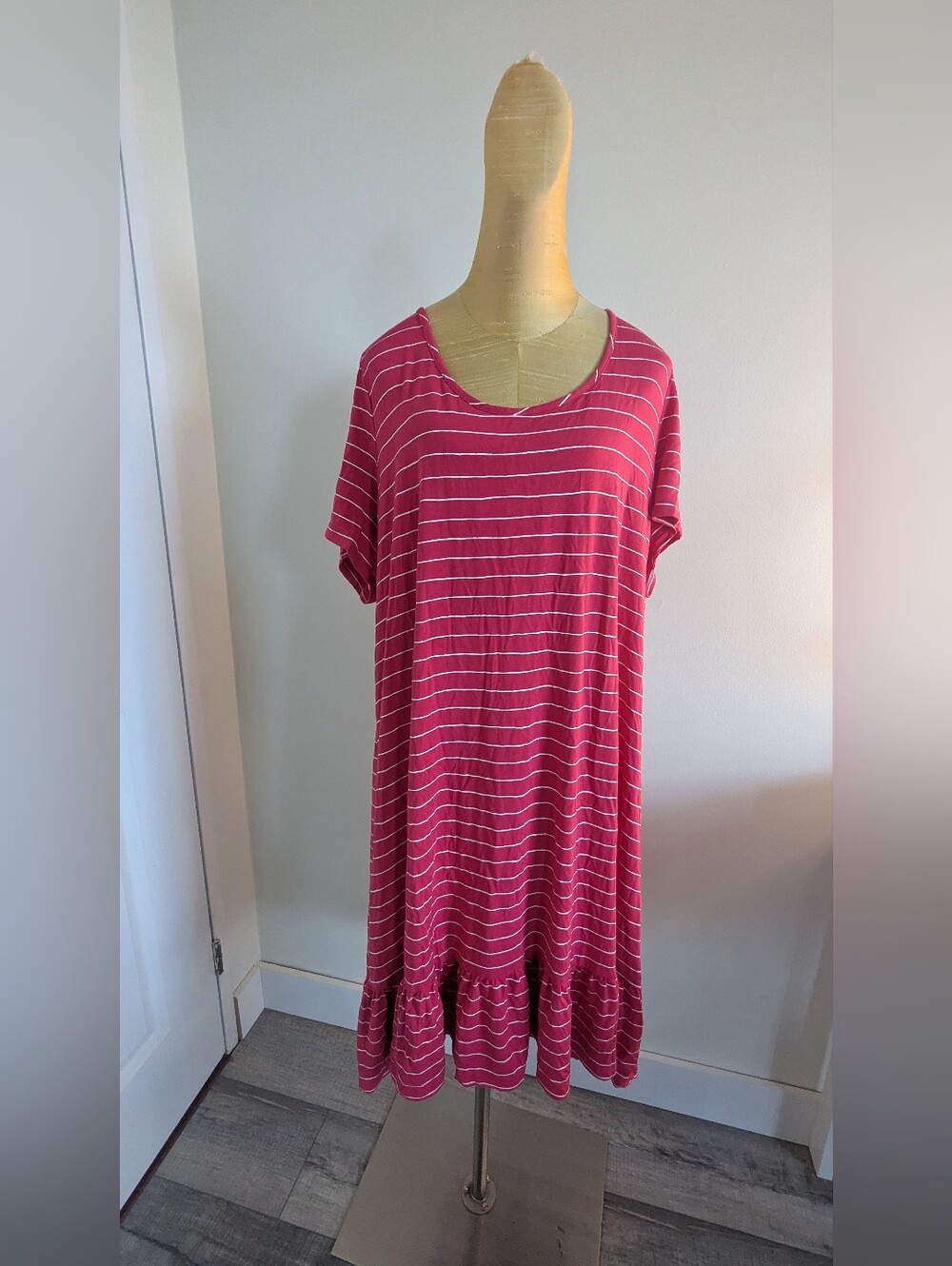 In Every Story Pink & White Striped Ruffle Hem T-Shirt Dress XL